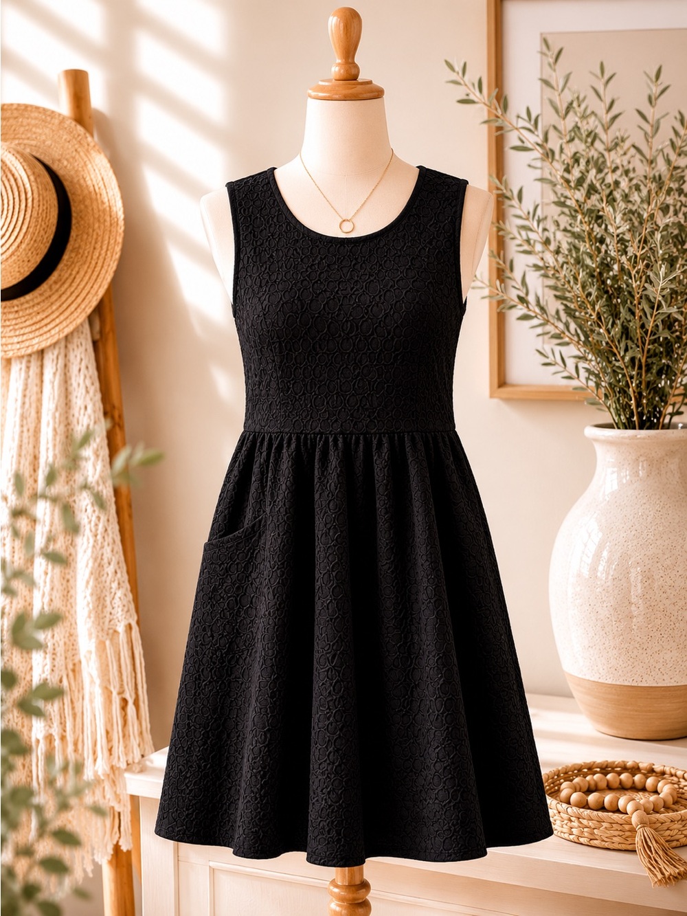 Axyeh Black Textured Dress XL NWT Sleeveless Fit & Flare A-Line Cocktail